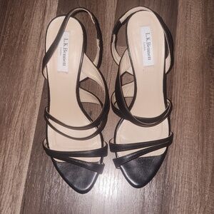 LK Bennett Addie Black Single Sole Mid Heel Sandal Size 38